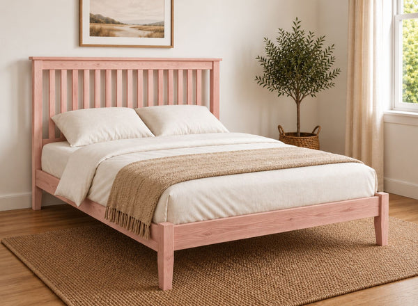 Coxford Painted Pink Solid Oak Bed in Low End Style