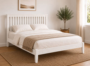 Coxford Painted White Solid Oak Bed in Low End Style