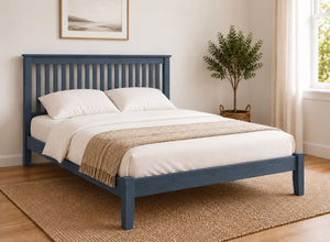 Coxford Painted Blue Solid Oak Bed in Low End Style