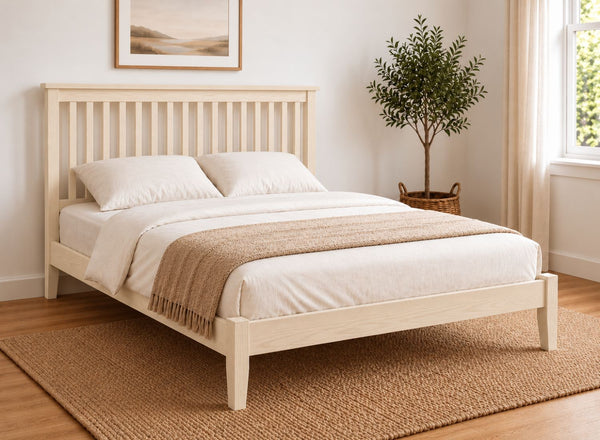 Coxford Painted Cream Solid Oak Bed in Low End Style