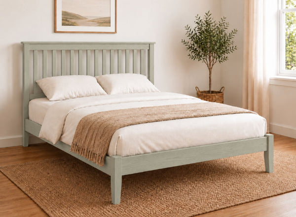 Coxford Painted Green Solid Oak Bed in Low End Style