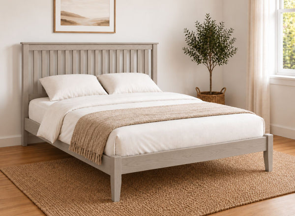 Coxford Painted Grey Solid Oak Bed in Low End Style