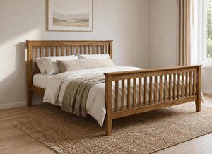 Coxford Stained Oak Wooden Bed in High End Featured in a Modern Minimalist Bedroom