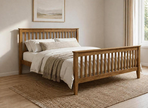 Coxford Stained Oak Wooden Bed in High End Featured in a Modern Minimalist Bedroom