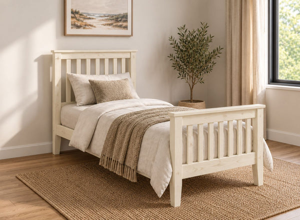 Coxford Painted Cream Solid Oak Bed in High End Style, Single Size