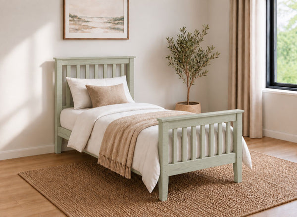 Coxford Painted Green Solid Oak Bed in High End Style, Single Size