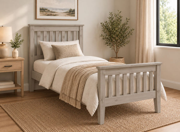 Coxford Painted Grey Solid Oak Bed in High End Style, Single Size
