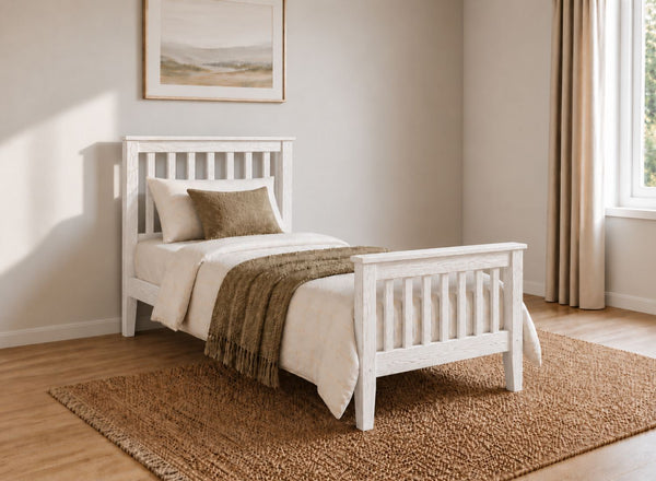 Coxford Painted White Solid Oak Bed in High End Style, Single Size