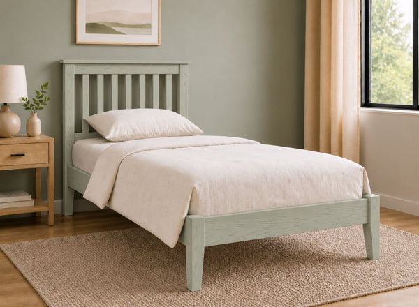 Coxford Painted Green Solid Oak Bed in Low End Style, Single Size