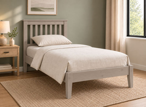 Coxford Painted Grey Solid Oak Bed in Low End Style, Single Size