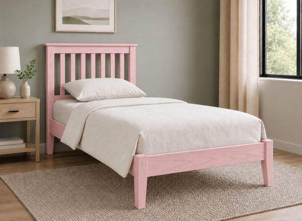 Coxford Painted Pink Solid Oak Bed in Low End Style, Single Size