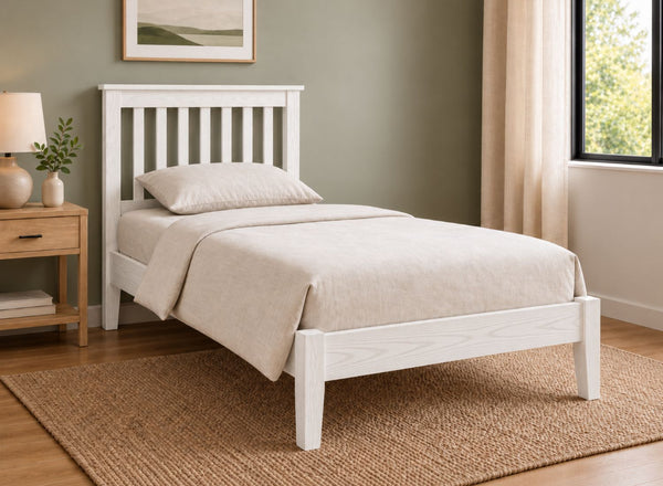 Coxford Painted White Solid Oak Bed in Low End Style, Single Size