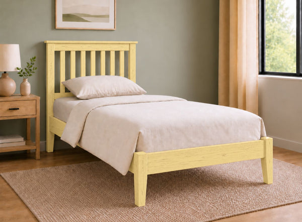Coxford Painted Yellow Solid Oak Bed in Low End Style, Single Size