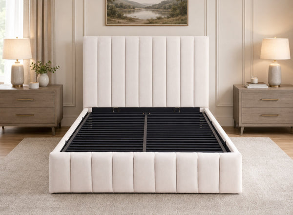 Ellingham Cream Ottoman Bed with High Quality Metal Tubed Lid