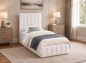Ellingham Cream Ottoman Bed with a Premium Chenille Finish in Single Size