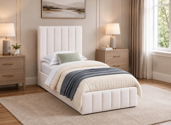 Ellingham Cream Ottoman Bed with a Premium Chenille Finish in Single Size