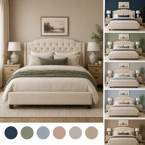 Cream Buttoned Headboard Bed