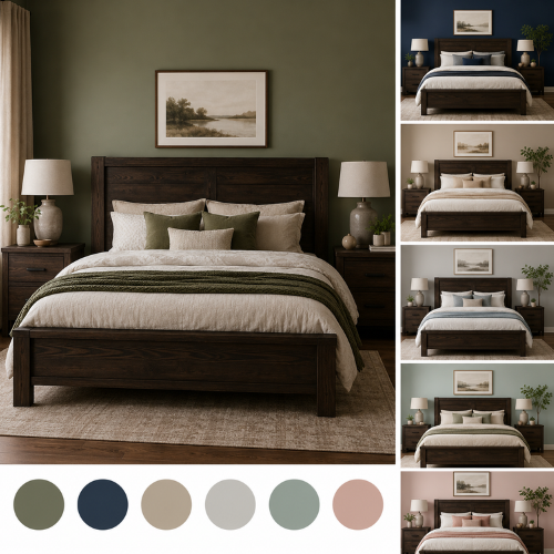 Dark wood bed frame matching colours