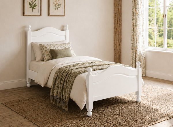 Denver White Wooden Bed Frame in High End, Single Size