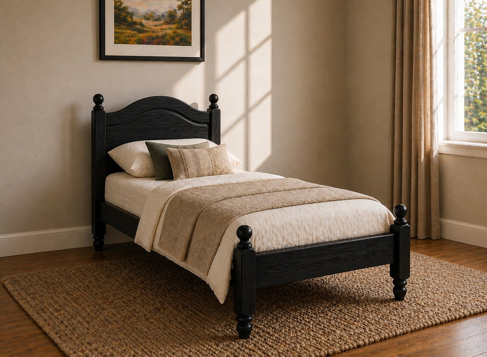 Denver Stained Antique Wooden Bed Frame in Farmhouse Cottage decor
