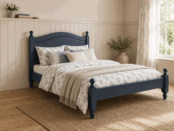 Denver Blue Wooden Bed Frame in Low End - Hague Blue