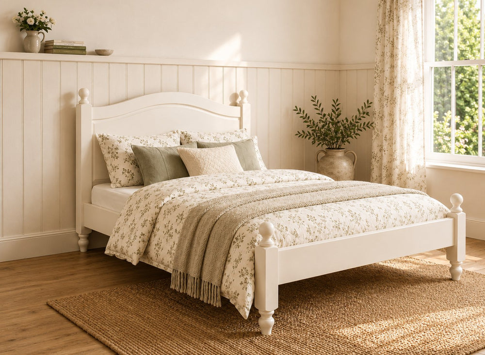 Denver Cream Wooden Bed Frame in Low End - James White Cream