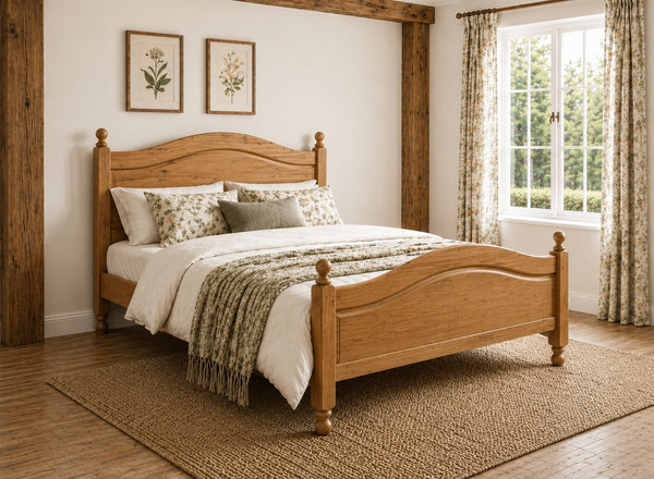 Denver Stained Oak Wooden Bed Frame in Farmhouse Cottage Décor