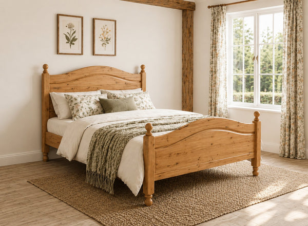 Denver Stained Antique Wooden Bed Frame in Farmhouse Cottage decor
