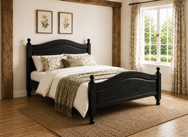 Denver Stained Black Wooden Bed Frame in Farmhouse Cottage Decor