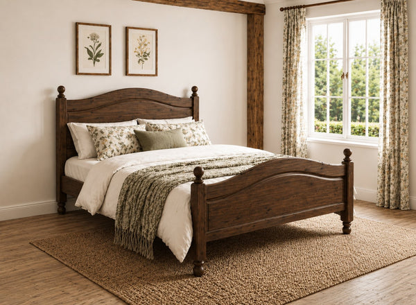Denver Stained Chocolate Wooden Bed Frame in Farmhouse Cottage decor
