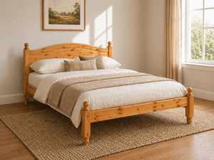 Denver Stained Antique Wooden Bed in Low End Style