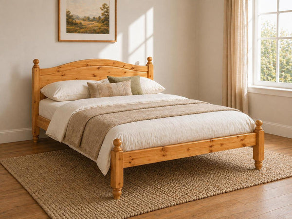 Denver Stained Antique Wooden Bed in Low End Style