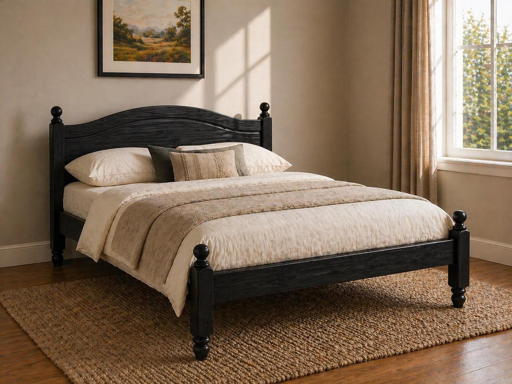Denver Stained Black Wooden Bed in Low End Style