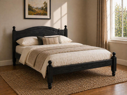 Denver Stained Black Wooden Bed in Low End Style