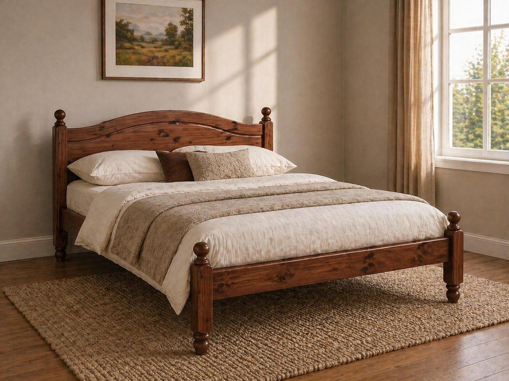 Denver Stained Chocolate Wooden Bed in Low end Style