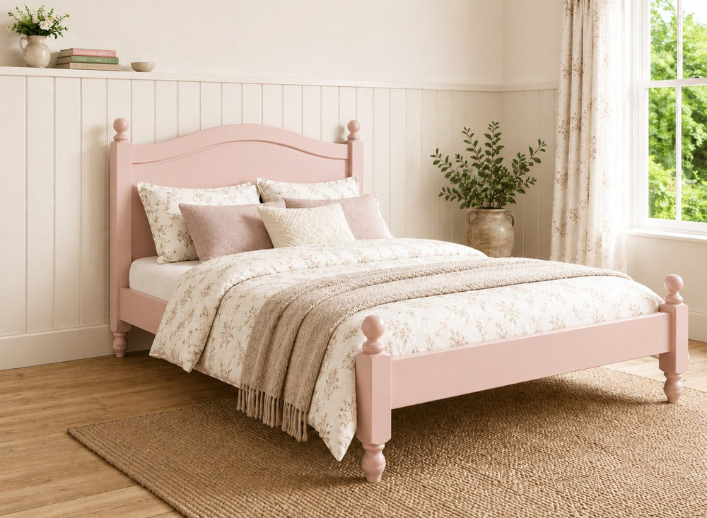 Denver Pink Wooden Bed Frame in Low End - Nancys Blushes Pink