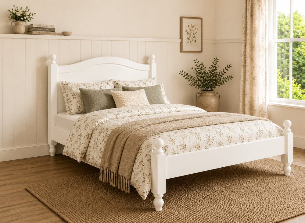 Denver White Wooden Bed Frame in Low End - All White