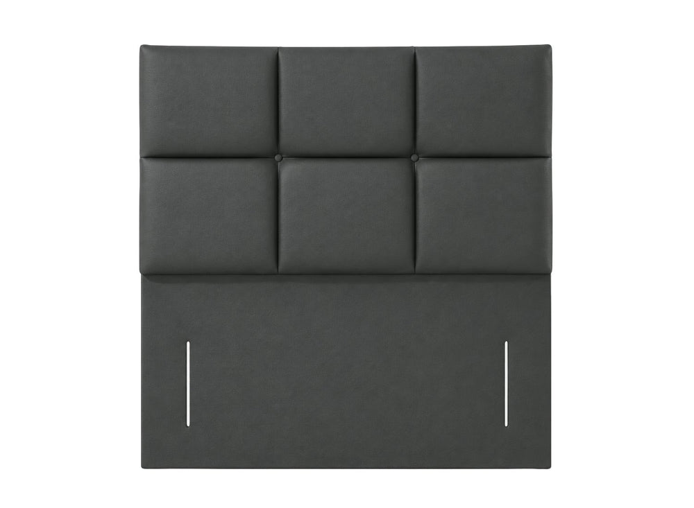 King Diaschia headboard in grey faux leather with six tufted panels.