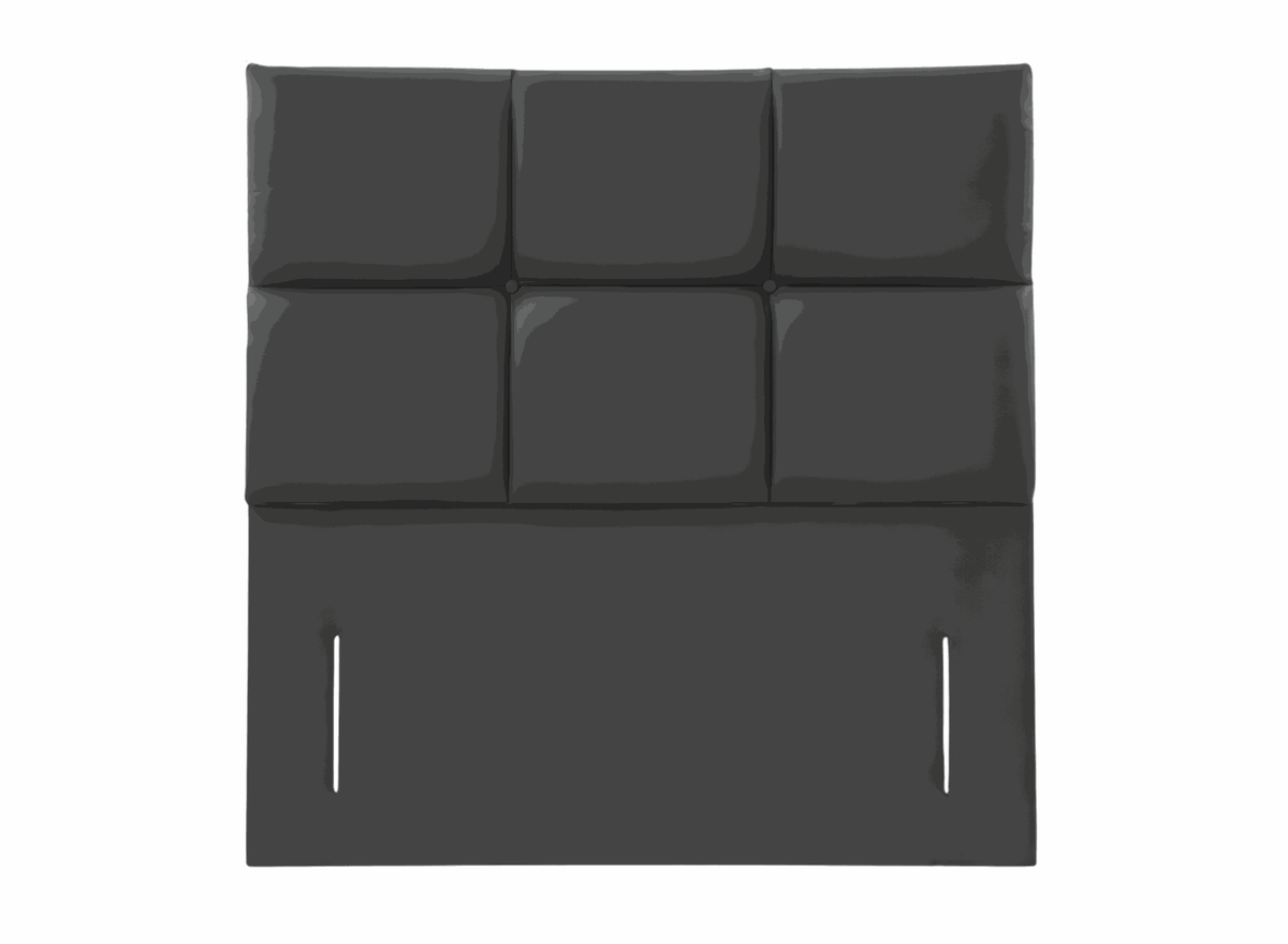 King Diaschia headboard in grey faux leather with six tufted panels.