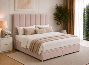 Blush Pink Velvet Iberis Ottoman Bed