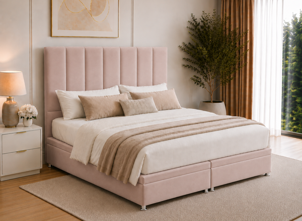 Blush Pink Velvet Iberis Ottoman Bed