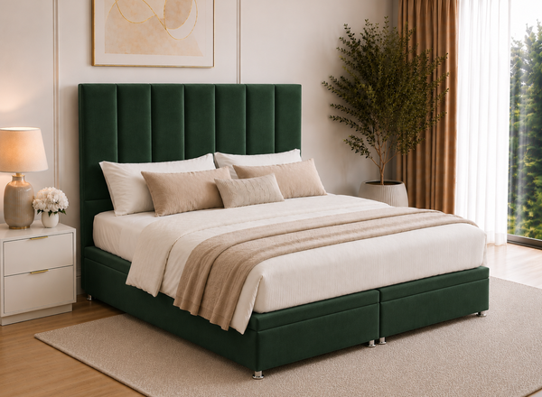 Bottle Green Velvet Iberis Ottoman Bed