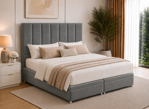 Granite Grey Velvet Iberis Ottoman Bed