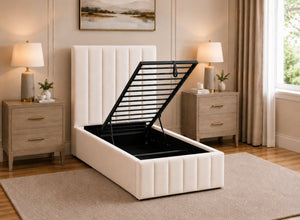 Single Ellingham Cream Ottoman Bed Finished in Chenille Opened