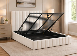 Super King Ellingham Cream Ottoman Bed Finished in Chenille Opened