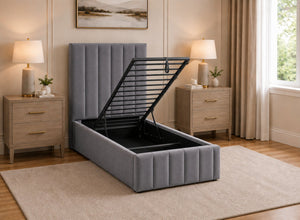 Single Ellingham Grey Ottoman Bed Finished in Chenille Opened