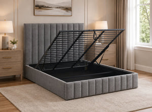 Super King Ellingham Grey Ottoman Bed Finished in Chenille Opened