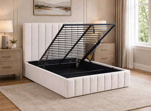 Double Ellingham Cream Ottoman Bed Finished in Chenille Opened
