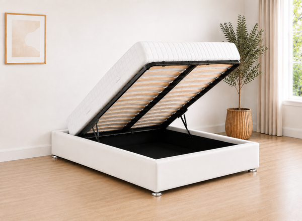 End Lift Ottoman in White Leather (Open)
