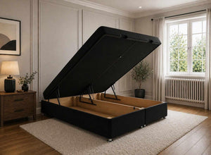 End Lift Black Ottoman in Velvet Fabric